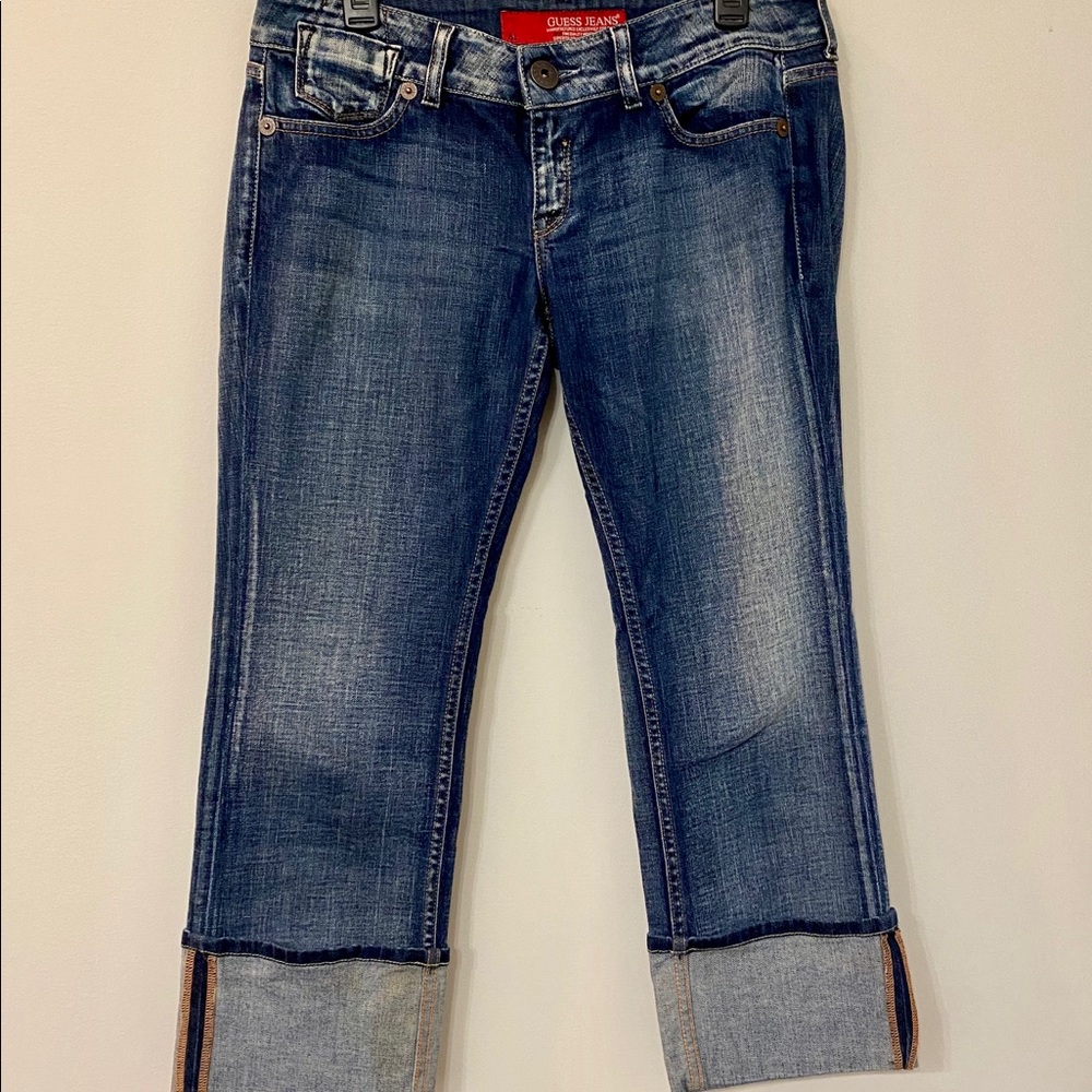 Jean Capri Guess Cuffed Jeans Size 30 Dark Blue